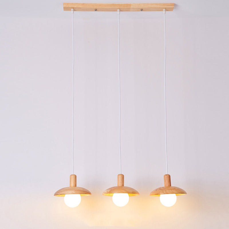 Suspension Luminaire en Bois et Verre de Style Dôme Japonais Traditionnel 1/3 Lumière pour Salon 