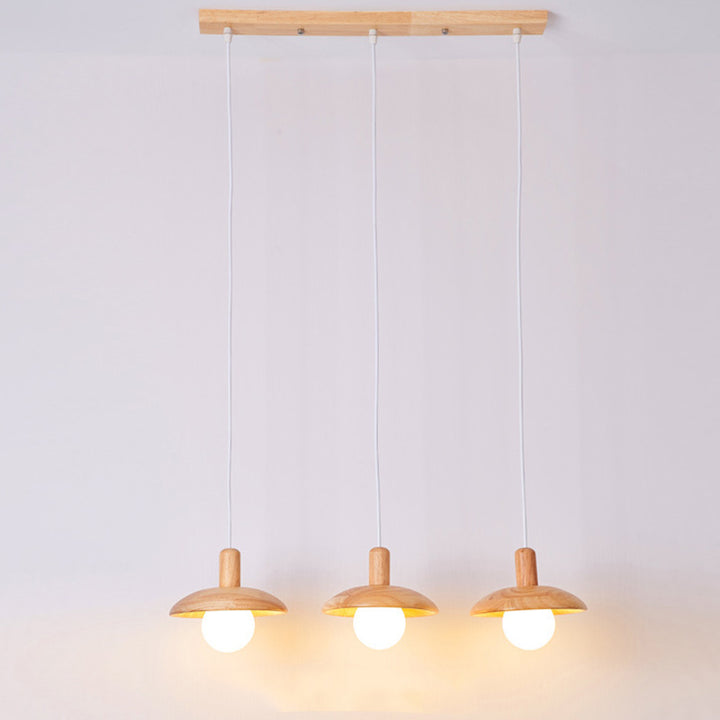 Suspension Luminaire en Bois et Verre de Style Dôme Japonais Traditionnel 1/3 Lumière pour Salon 