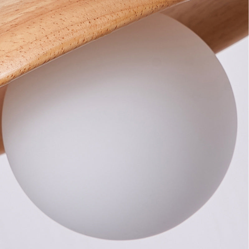 Suspension Luminaire en Bois et Verre de Style Dôme Japonais Traditionnel 1/3 Lumière pour Salon 