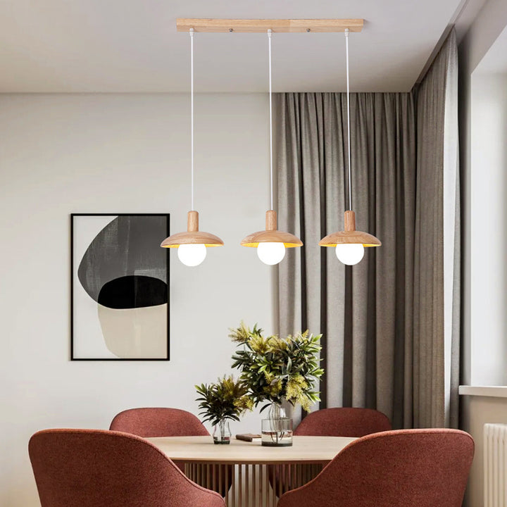 Suspension Luminaire en Bois et Verre de Style Dôme Japonais Traditionnel 1/3 Lumière pour Salon 