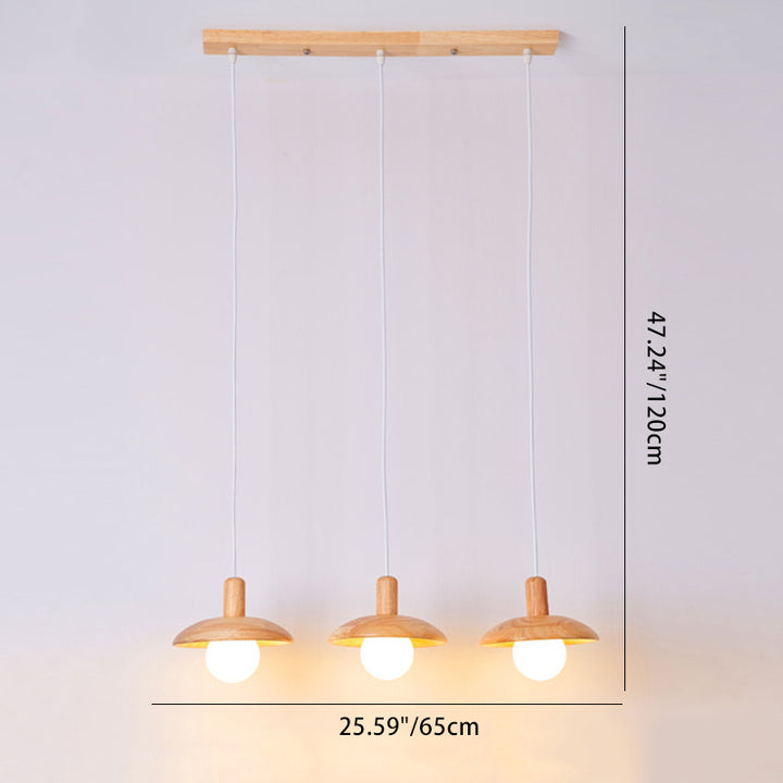 Suspension Luminaire en Bois et Verre de Style Dôme Japonais Traditionnel 1/3 Lumière pour Salon 