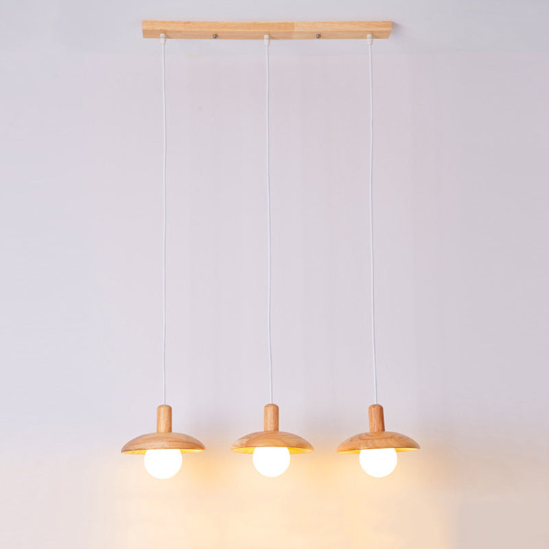 Suspension Luminaire en Bois et Verre de Style Dôme Japonais Traditionnel 1/3 Lumière pour Salon 