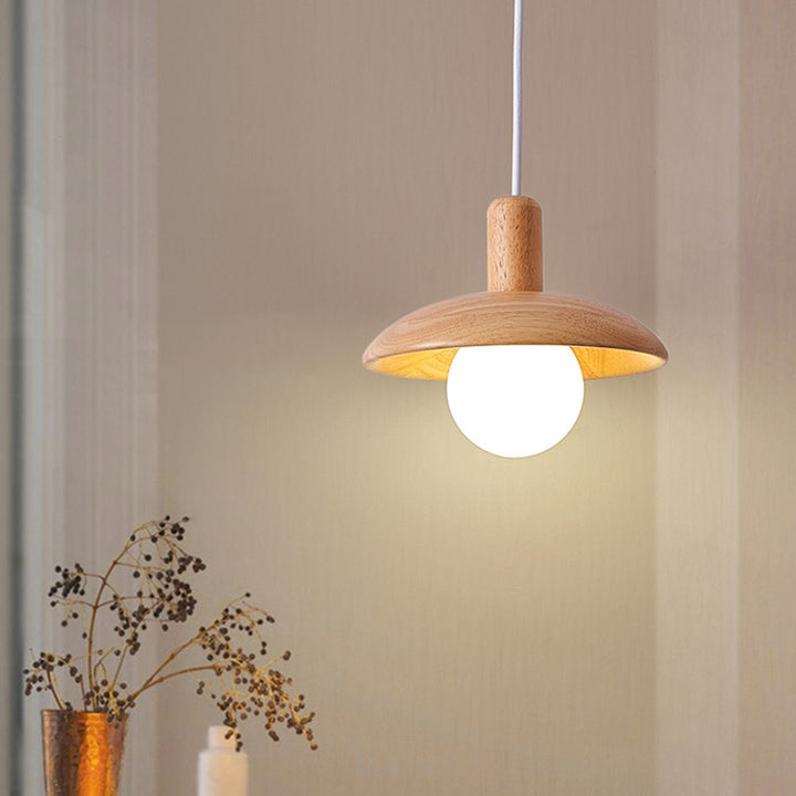Suspension Luminaire en Bois et Verre de Style Dôme Japonais Traditionnel 1/3 Lumière pour Salon 