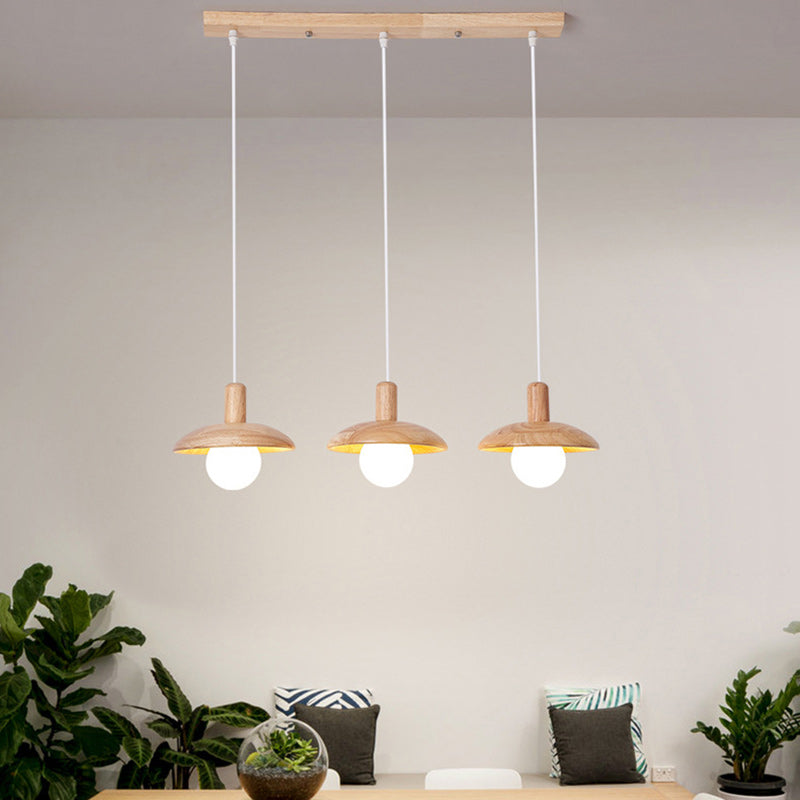 Suspension Luminaire en Bois et Verre de Style Dôme Japonais Traditionnel 1/3 Lumière pour Salon 