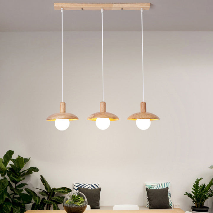 Suspension Luminaire en Bois et Verre de Style Dôme Japonais Traditionnel 1/3 Lumière pour Salon 