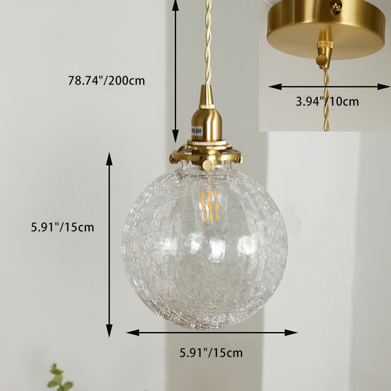 Suspension à 1 lumière en verre et cuivre de style japonais traditionnel pour salon 