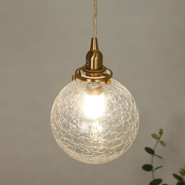 Suspension à 1 lumière en verre et cuivre de style japonais traditionnel pour salon 
