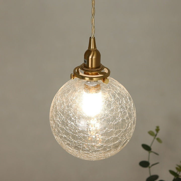 Suspension à 1 lumière en verre et cuivre de style japonais traditionnel pour salon 