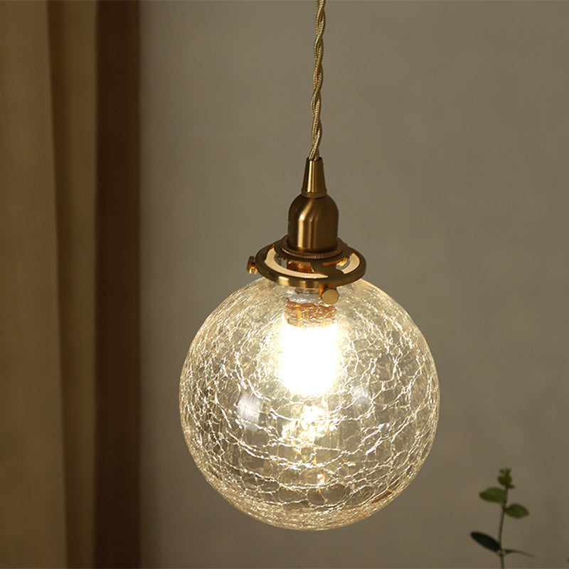 Suspension à 1 lumière en verre et cuivre de style japonais traditionnel pour salon 