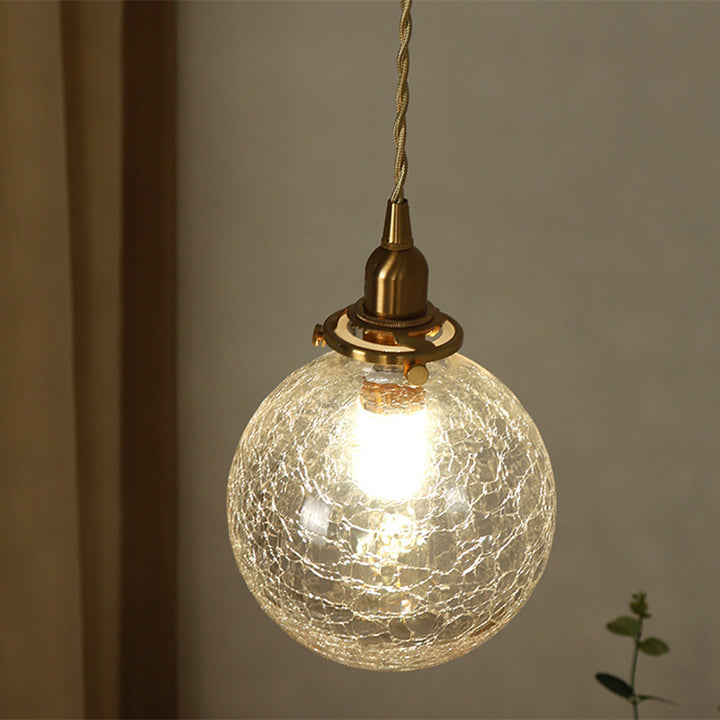 Suspension à 1 lumière en verre et cuivre de style japonais traditionnel pour salon 