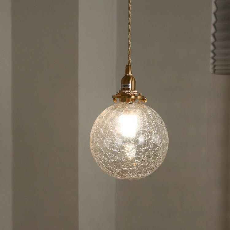 Suspension à 1 lumière en verre et cuivre de style japonais traditionnel pour salon 