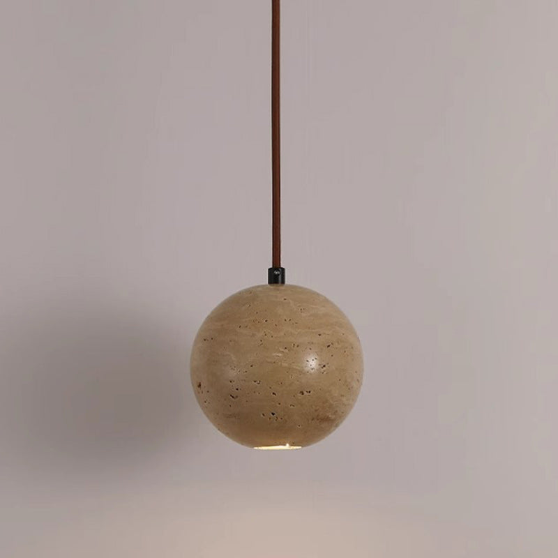 Lampe suspendue 1 lumière en pierre de globe japonais traditionnel en bois et verre pour salon 