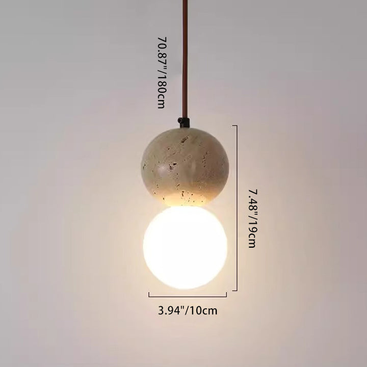Lampe suspendue 1 lumière en pierre de globe japonais traditionnel en bois et verre pour salon 