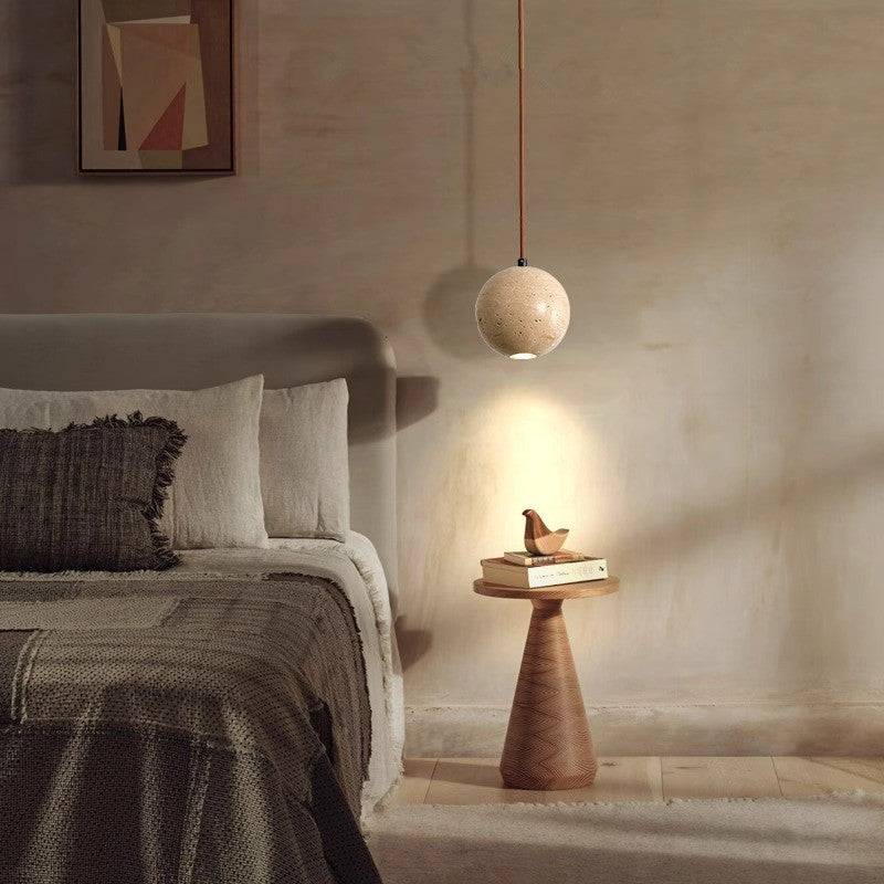 Lampe suspendue 1 lumière en pierre de globe japonais traditionnel en bois et verre pour salon 