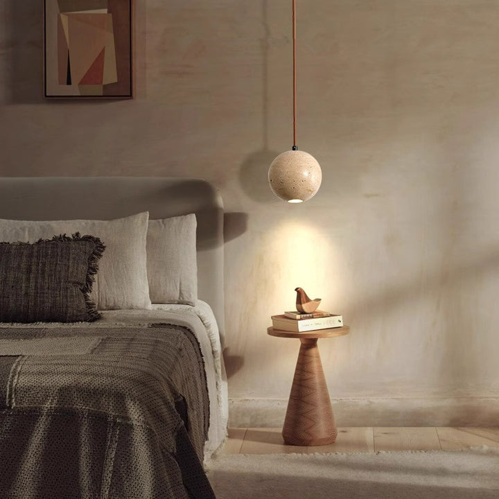 Lampe suspendue 1 lumière en pierre de globe japonais traditionnel en bois et verre pour salon 