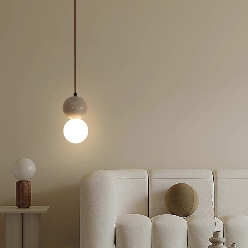 Lampe suspendue 1 lumière en pierre de globe japonais traditionnel en bois et verre pour salon 