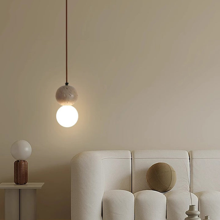 Lampe suspendue 1 lumière en pierre de globe japonais traditionnel en bois et verre pour salon 