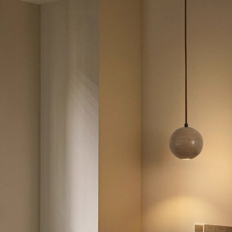 Lampe suspendue 1 lumière en pierre de globe japonais traditionnel en bois et verre pour salon 