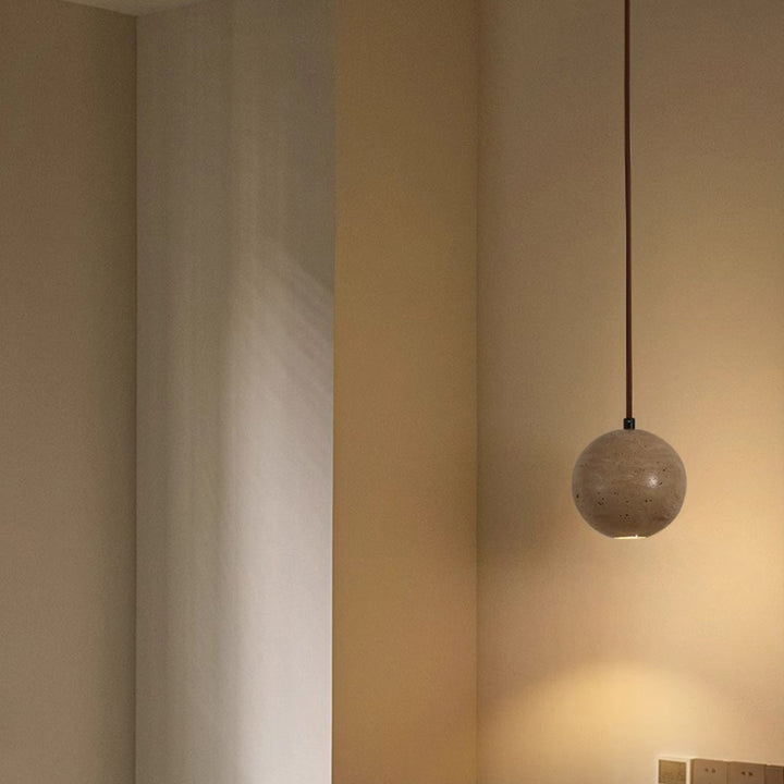 Lampe suspendue 1 lumière en pierre de globe japonais traditionnel en bois et verre pour salon 