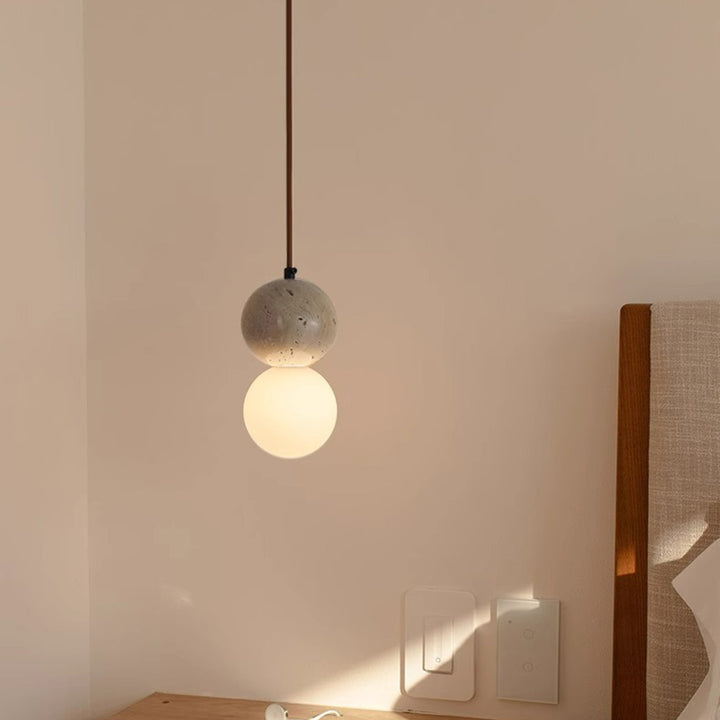 Lampe suspendue 1 lumière en pierre de globe japonais traditionnel en bois et verre pour salon 