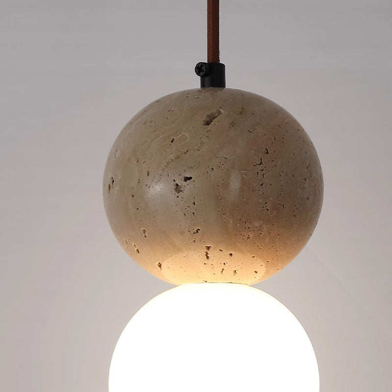 Lampe suspendue 1 lumière en pierre de globe japonais traditionnel en bois et verre pour salon 