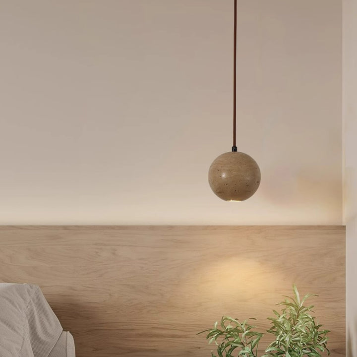 Lampe suspendue 1 lumière en pierre de globe japonais traditionnel en bois et verre pour salon 