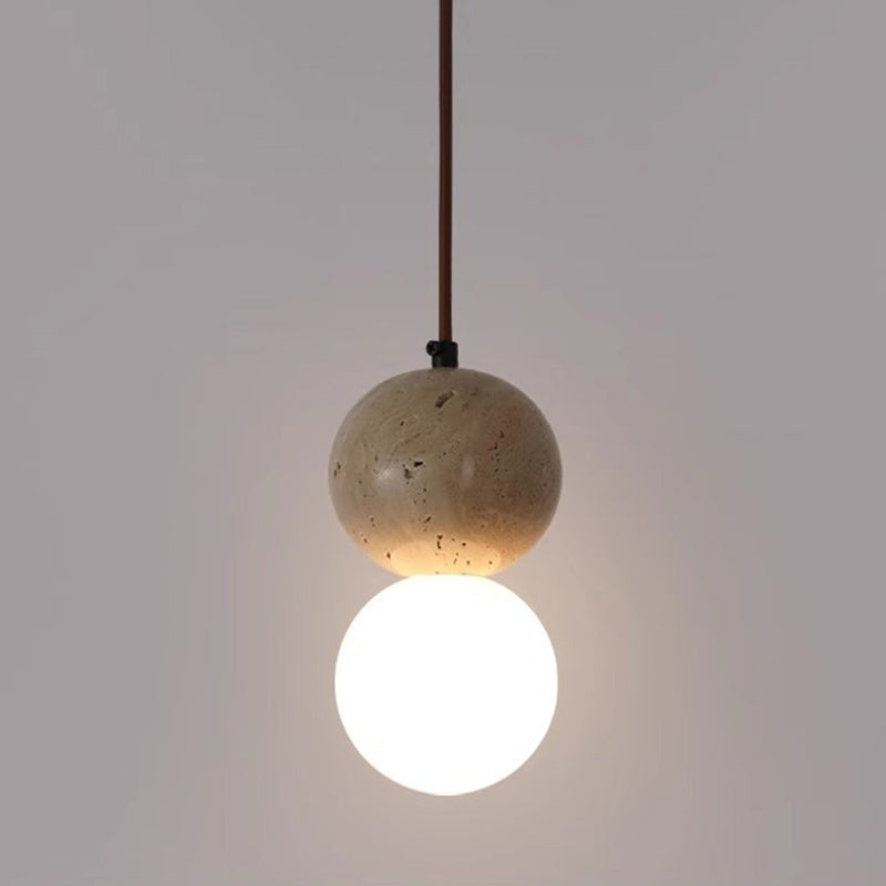 Lampe suspendue 1 lumière en pierre de globe japonais traditionnel en bois et verre pour salon 