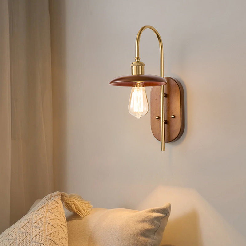 Zeitgenössische nordische runde Eisen-Holz 1-Licht Wandleuchte für das Wohnzimmer 