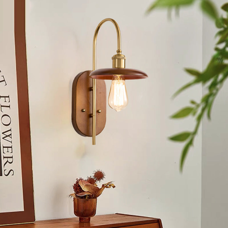 Zeitgenössische nordische runde Eisen-Holz 1-Licht Wandleuchte für das Wohnzimmer 