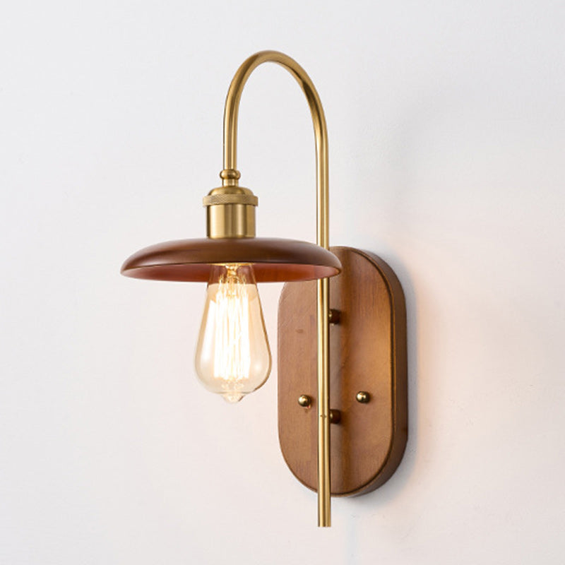 Zeitgenössische nordische runde Eisen-Holz 1-Licht Wandleuchte für das Wohnzimmer 