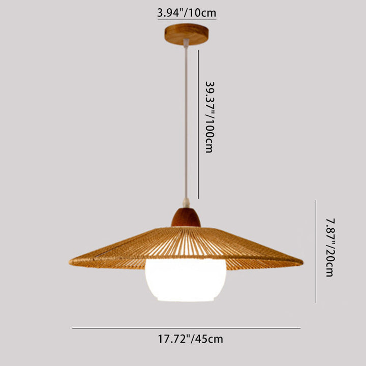Lámpara colgante de 1 luz de vidrio, ratán y madera japonesa tradicional para sala de estar 