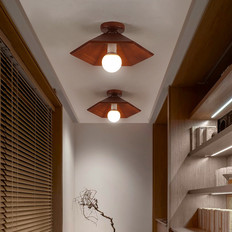 Traditionelle chinesische sechseckige Holz 1-Licht Halbeinbau-Deckenleuchte für das Esszimmer 