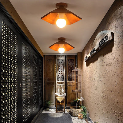 Traditionelle chinesische sechseckige Holz 1-Licht Halbeinbau-Deckenleuchte für das Esszimmer 