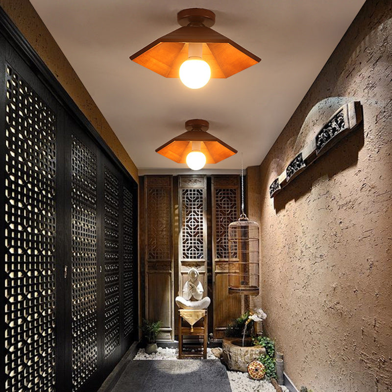 Traditionelle chinesische sechseckige Holz 1-Licht Halbeinbau-Deckenleuchte für das Esszimmer 
