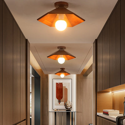 Traditionelle chinesische sechseckige Holz 1-Licht Halbeinbau-Deckenleuchte für das Esszimmer 