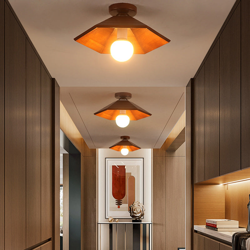 Traditionelle chinesische sechseckige Holz 1-Licht Halbeinbau-Deckenleuchte für das Esszimmer 