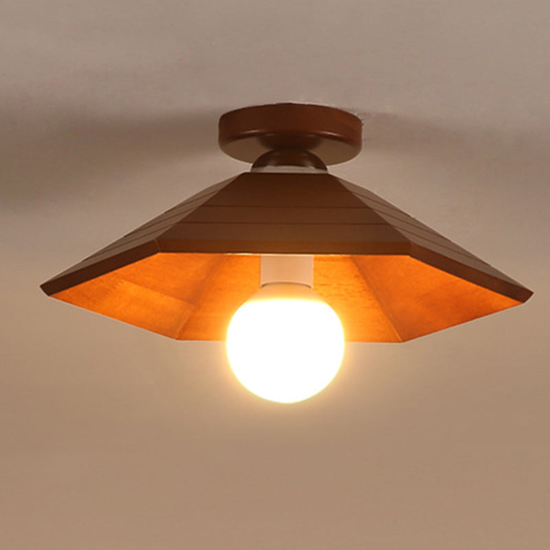 Traditionelle chinesische sechseckige Holz 1-Licht Halbeinbau-Deckenleuchte für das Esszimmer 