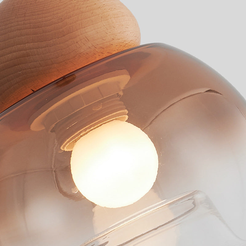 Lámpara colgante contemporánea retro ovalada de madera y vidrio de 1 luz para sala de estar 