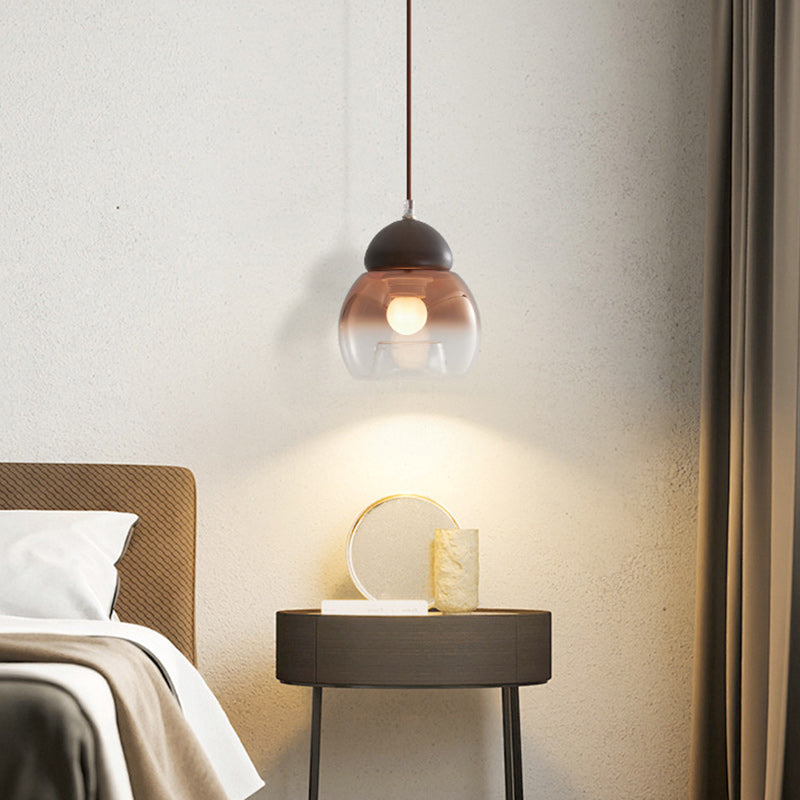 Lámpara colgante contemporánea retro ovalada de madera y vidrio de 1 luz para sala de estar 