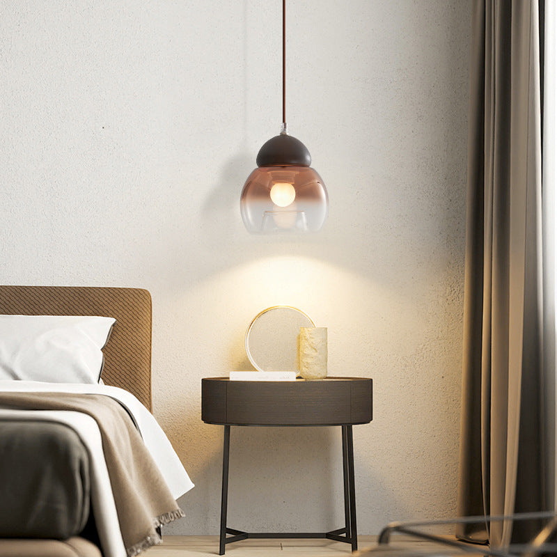 Lámpara colgante contemporánea retro ovalada de madera y vidrio de 1 luz para sala de estar 