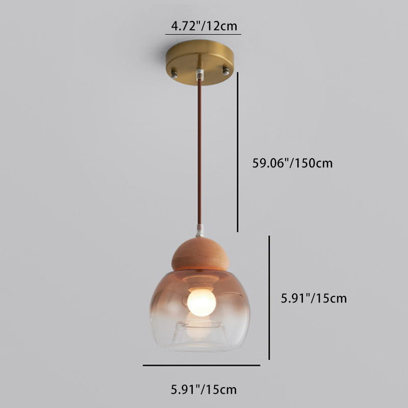 Lámpara colgante contemporánea retro ovalada de madera y vidrio de 1 luz para sala de estar 