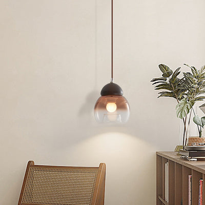 Lámpara colgante contemporánea retro ovalada de madera y vidrio de 1 luz para sala de estar 