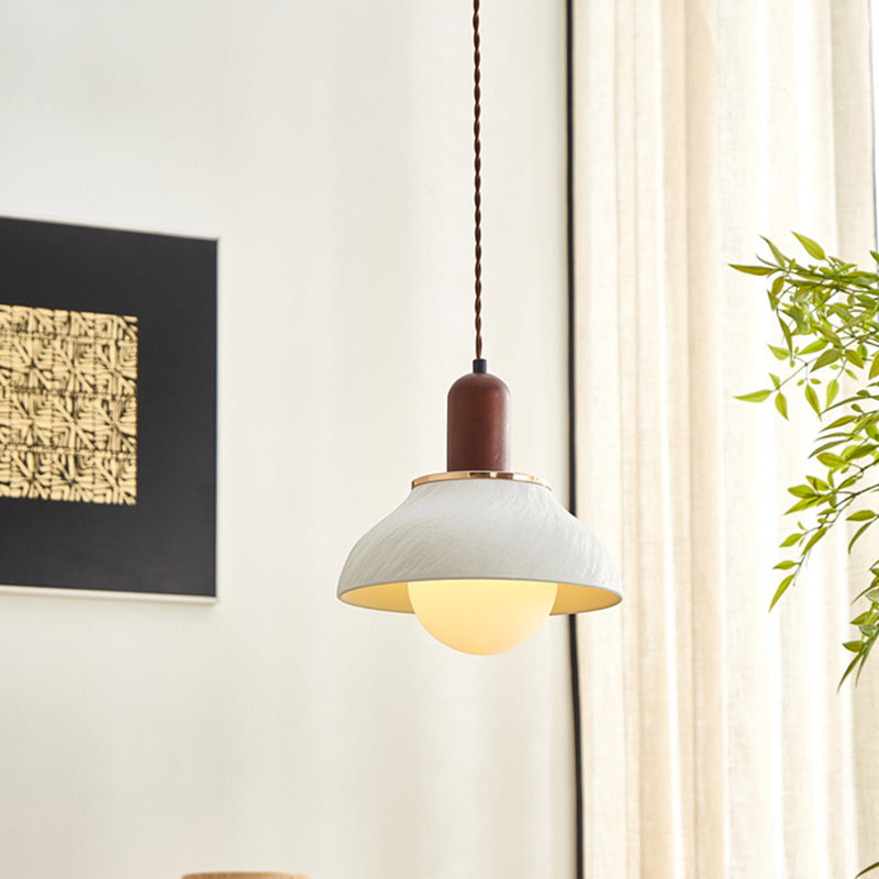 Suspension Luminaire en Céramique et Bois en Dôme Traditionnel Japonais à 1 Lumière pour Salon 