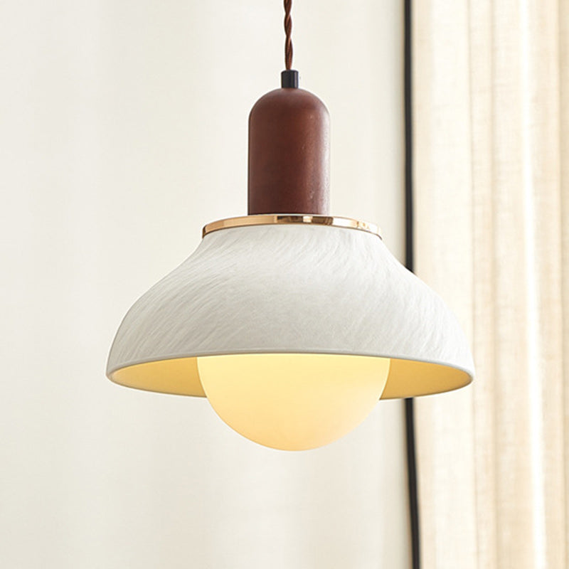 Suspension Luminaire en Céramique et Bois en Dôme Traditionnel Japonais à 1 Lumière pour Salon 