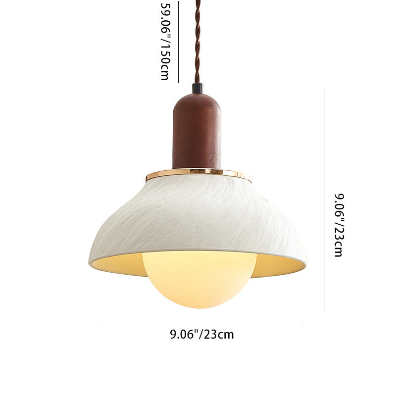 Suspension Luminaire en Céramique et Bois en Dôme Traditionnel Japonais à 1 Lumière pour Salon 