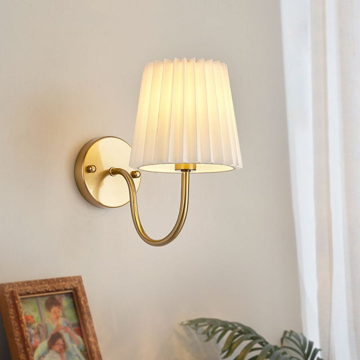 Traditionelle französische Trommel Eisen Stoff Glas 1-Licht Wandleuchte für Wohnzimmer 