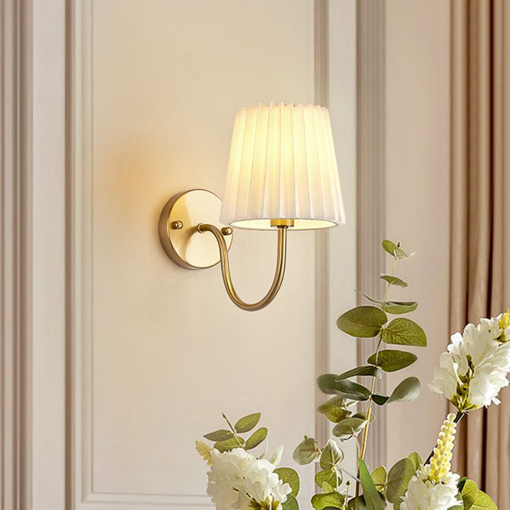 Traditionelle französische Trommel Eisen Stoff Glas 1-Licht Wandleuchte für Wohnzimmer 