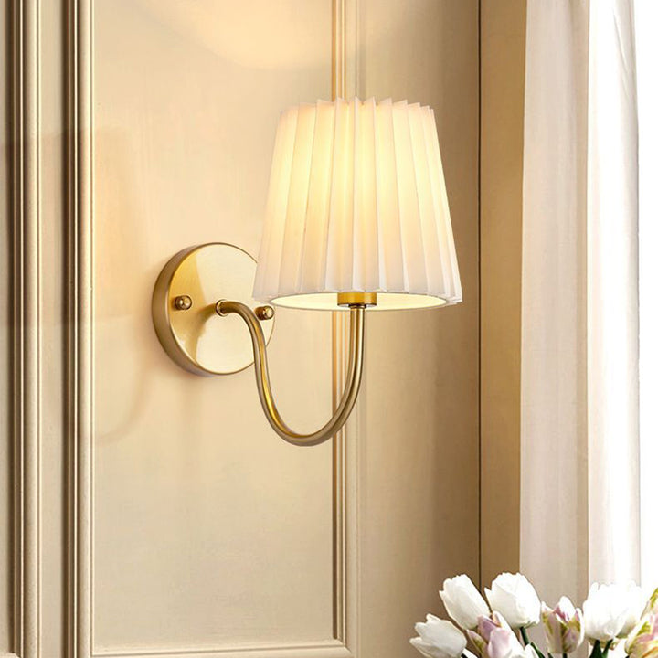 Traditionelle französische Trommel Eisen Stoff Glas 1-Licht Wandleuchte für Wohnzimmer 