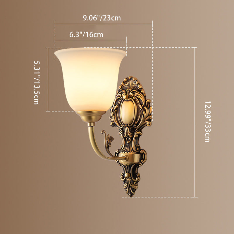 Traditionelle französische Kupferglas-Wandleuchte mit 1/2 Licht für das Wohnzimmer 