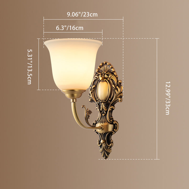 Traditionelle französische Kupferglas-Wandleuchte mit 1/2 Licht für das Wohnzimmer 